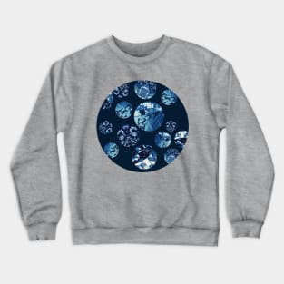 Japanese Abstract Collage Kuniyoshi Print Circles Indigo/Blue/Aqua Crewneck Sweatshirt